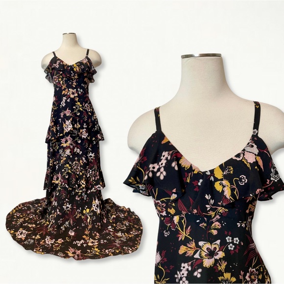 A.L.C. Zaydena Ruffle Floral Silk Maxi Dress Size 4 Spaghetti Strap - Picture 2 of 13